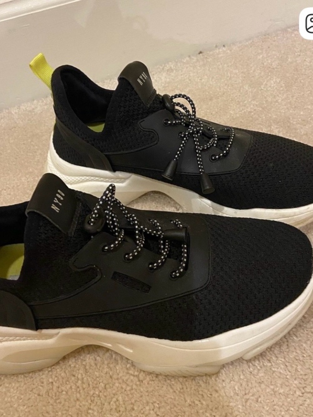 Steve Madden Miles Knit Athletic Sneakers with White Sole and Yellow Pull Tab